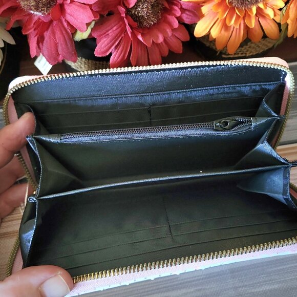 Blush Pink Italy Theme Vegan Leather Zip Wallet Glitter & Star Rhinestones NWT - Picture 4 of 6